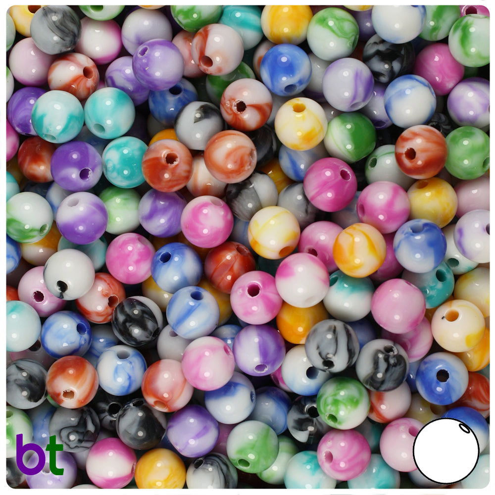 Marbled Mix 8mm Round Plastic Beads (150pcs)