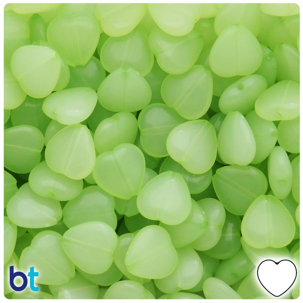 Light Green Translucent 14mm Heart Plastic Beads (60pcs)
