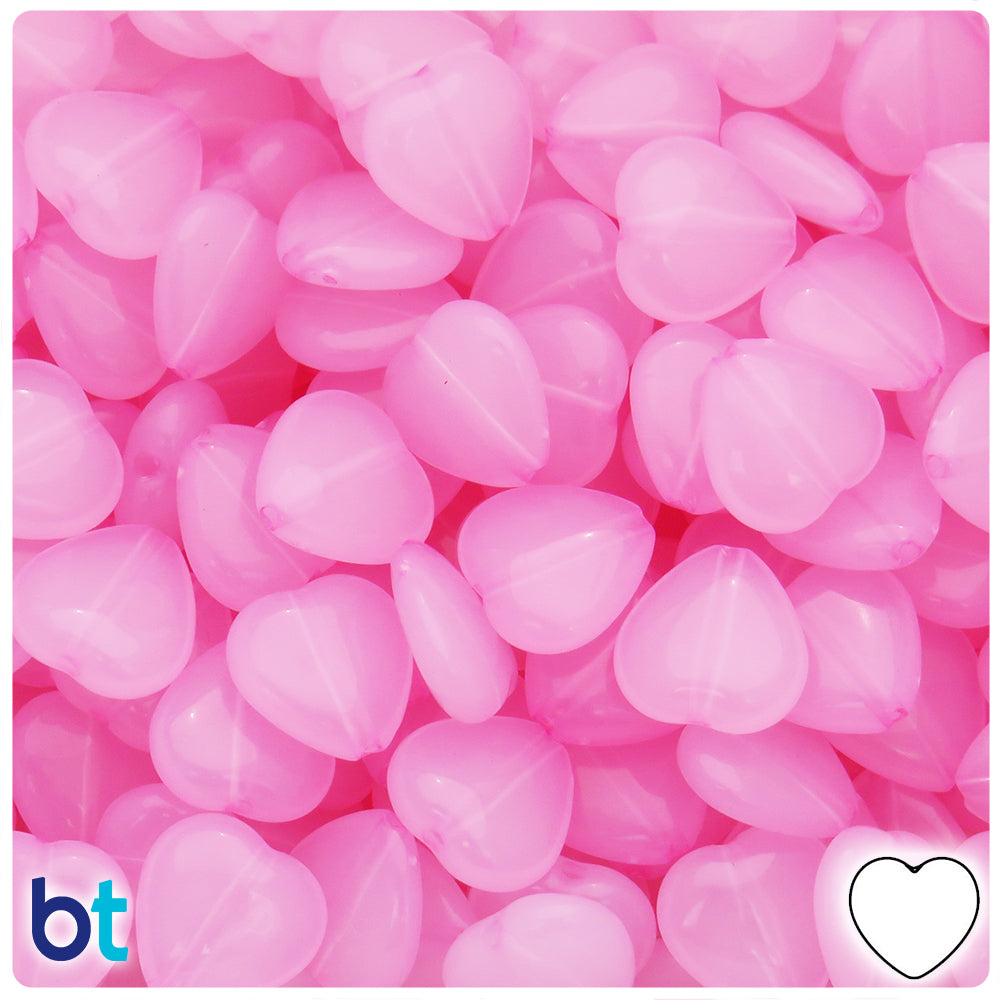 Light Pink Translucent 14mm Heart Plastic Beads (60pcs)