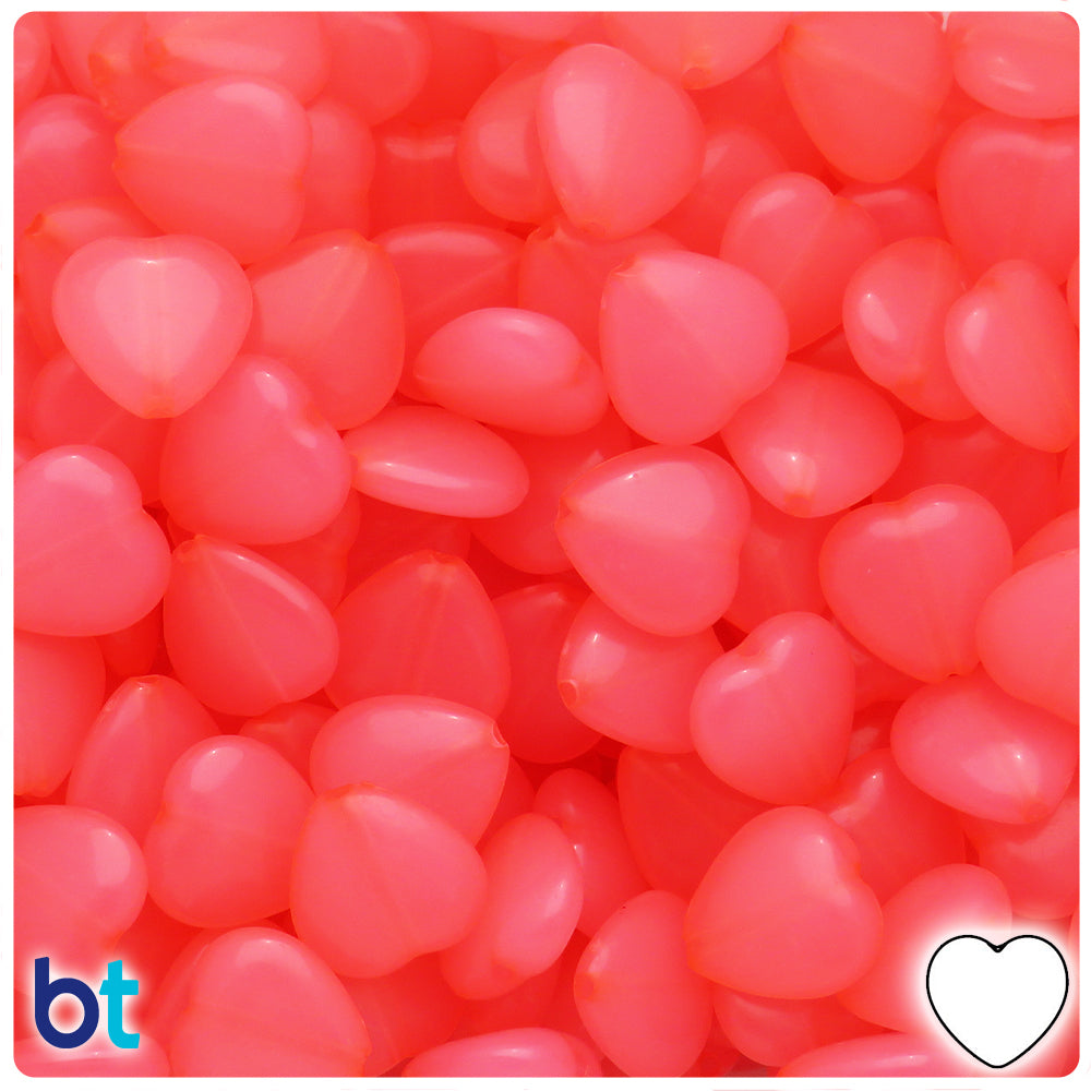 Dark Pink Translucent 14mm Heart Plastic Beads (60pcs)
