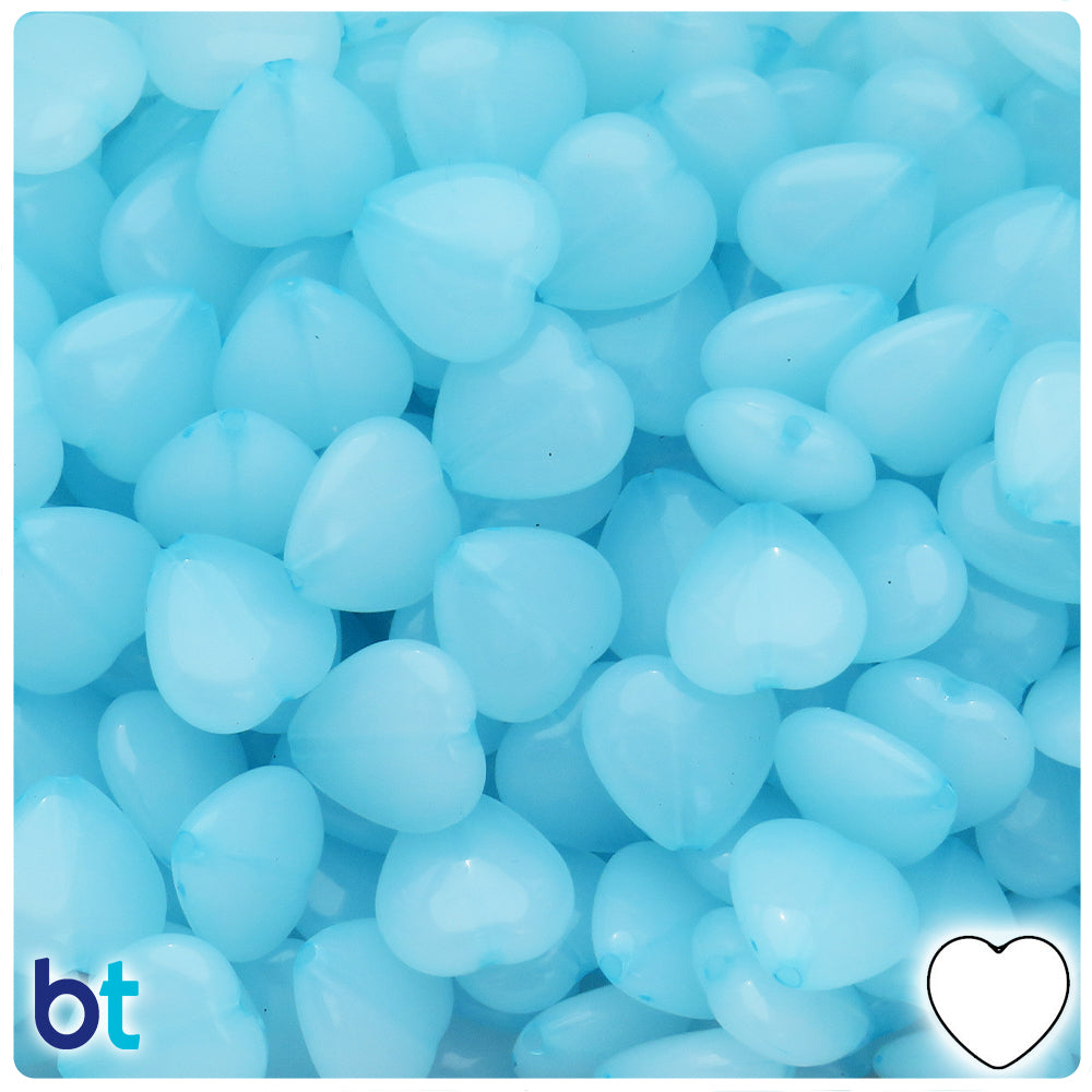Light Blue Translucent 14mm Heart Plastic Beads (60pcs)