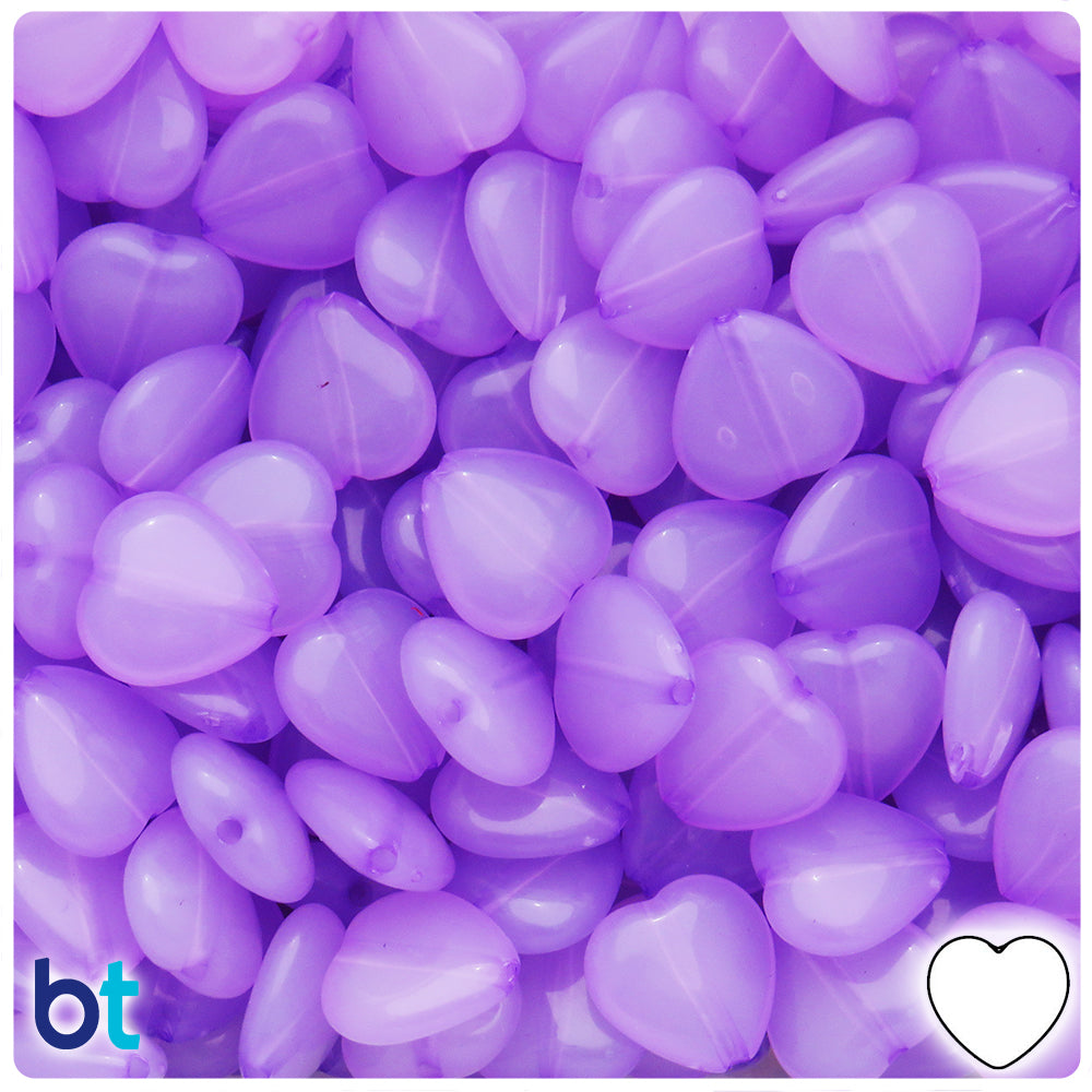 Purple Translucent 14mm Heart Plastic Beads (60pcs)
