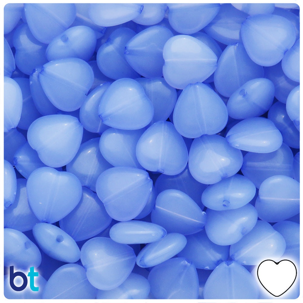 Violet Blue Translucent 14mm Heart Plastic Beads (60pcs)