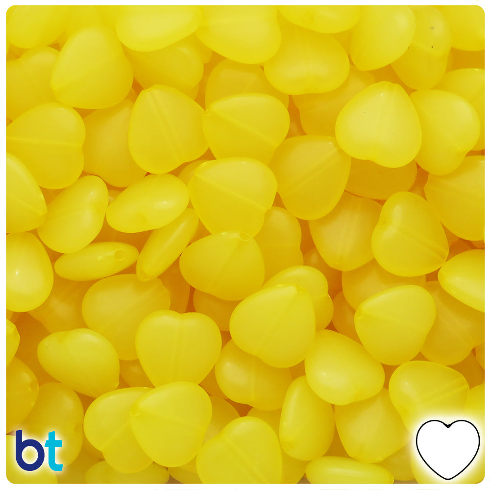 Yellow Translucent 14mm Heart Plastic Beads (60pcs)