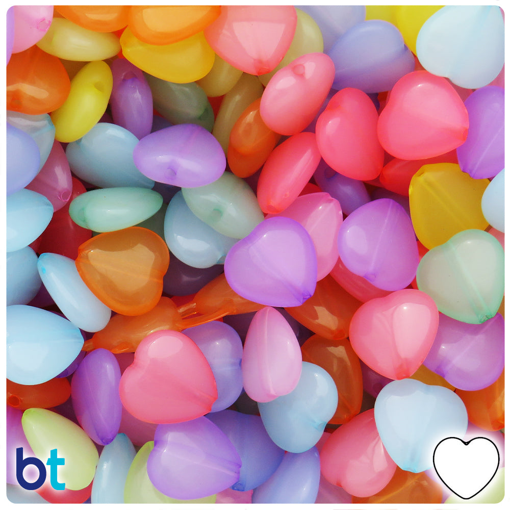 Translucent Mix 14mm Heart Plastic Beads (60pcs)