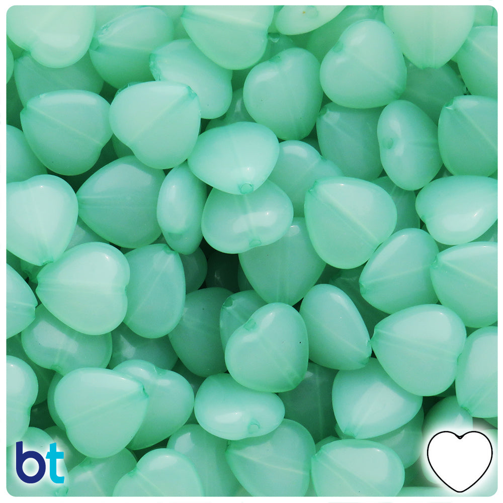 Sea Green Translucent 14mm Heart Plastic Beads (60pcs)