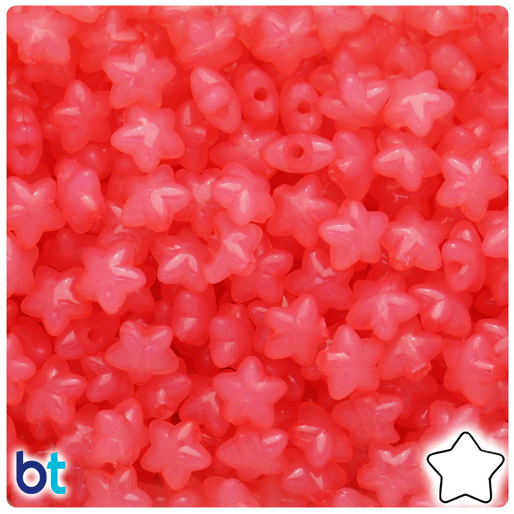Pink Translucent 10mm Star Plastic Beads (125pcs)