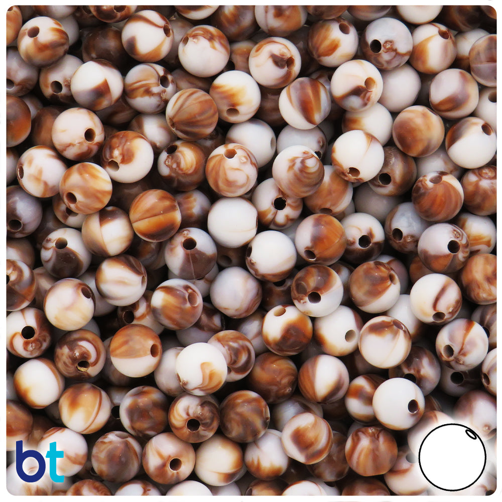 Brown Marbled 8mm Round Plastic Beads (150pcs)