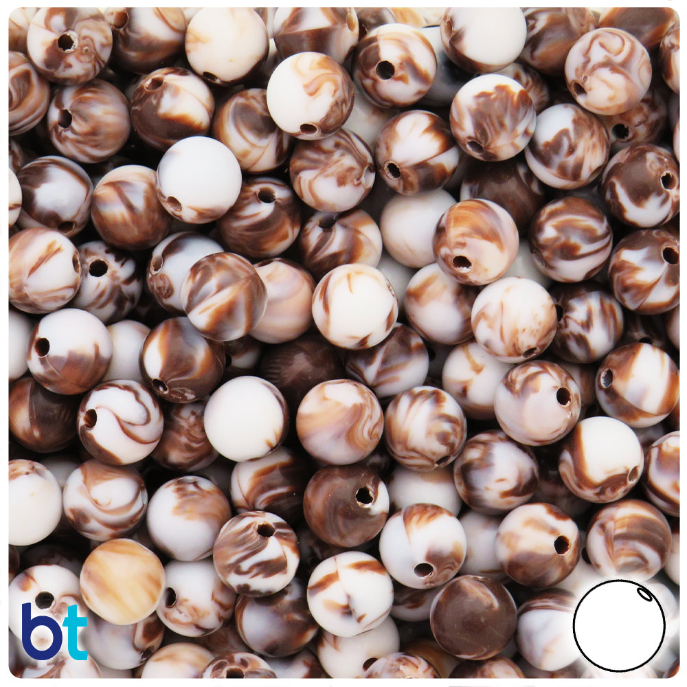 Brown Marbled 10mm Round Plastic Beads (100pcs)