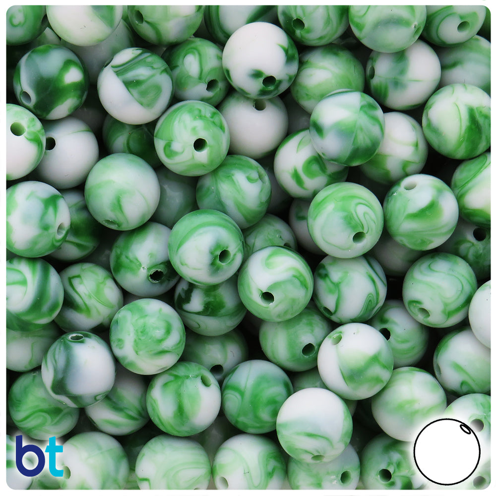 Green Marbled 12mm Round Plastic Beads (75pcs)