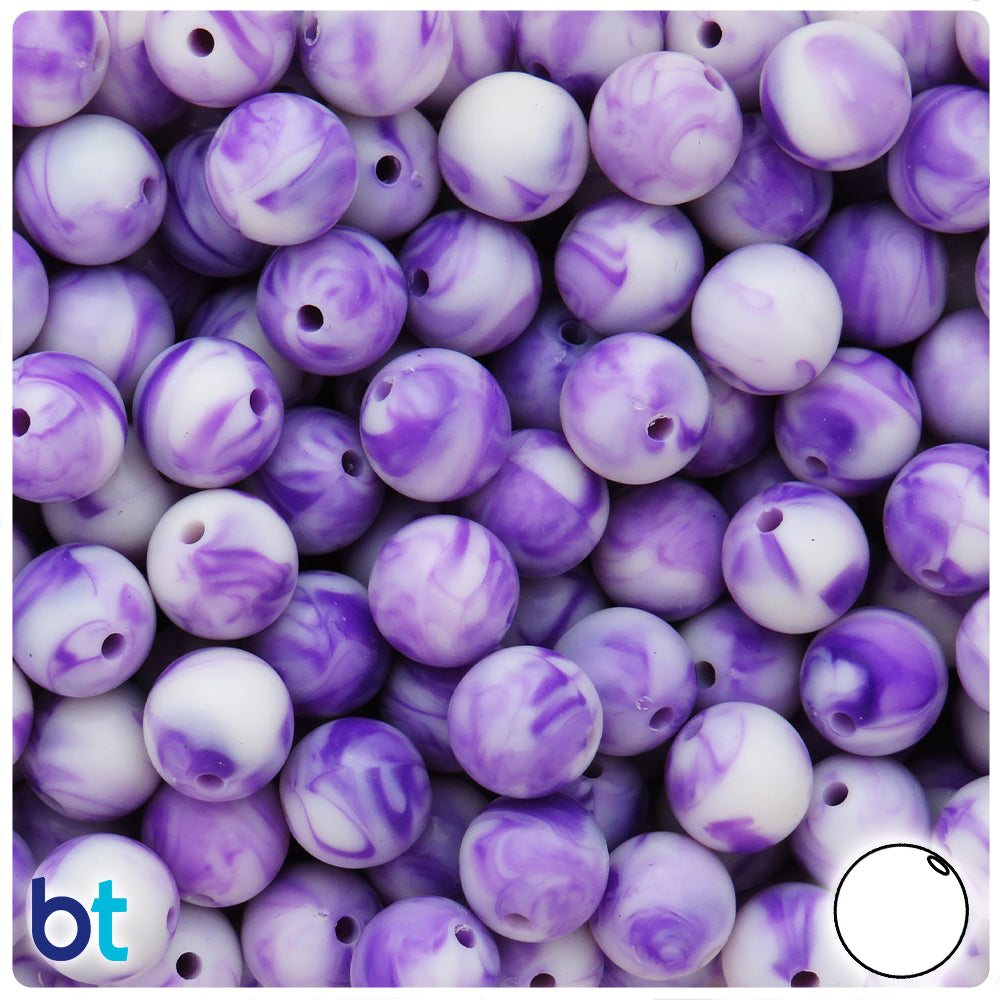 Purple Marbled 12mm Round Plastic Beads (75pcs)
