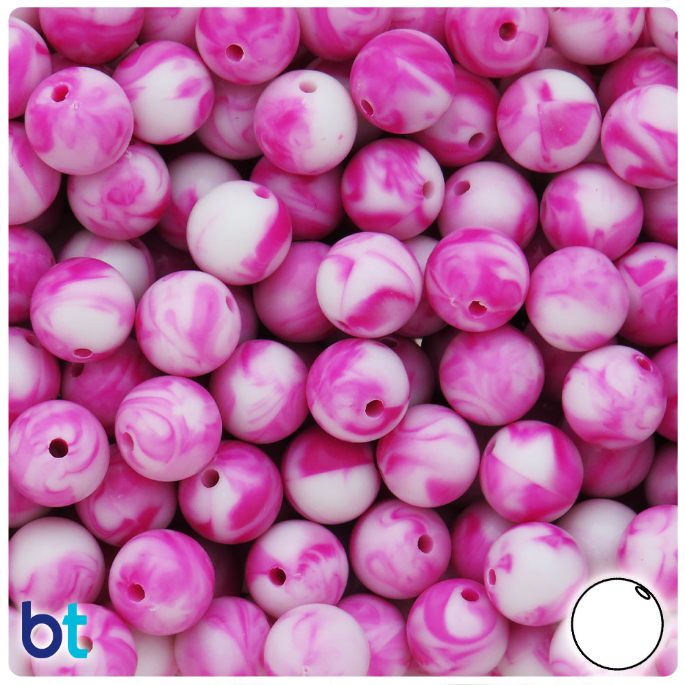 Pink Marbled 12mm Round Plastic Beads (75pcs)