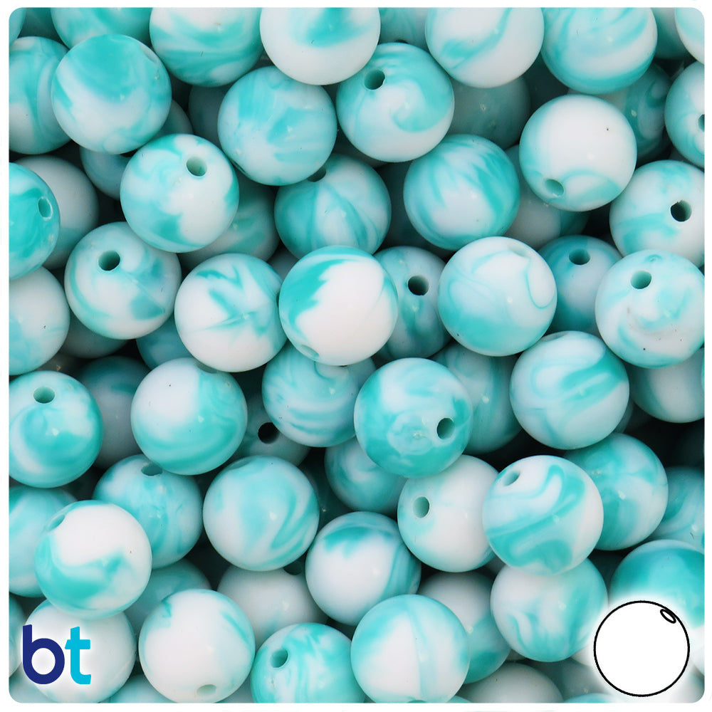 Turquoise Marbled 12mm Round Plastic Beads (75pcs)