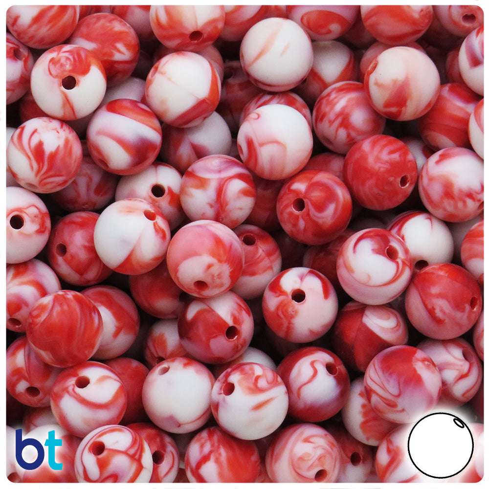 Red Marbled 12mm Round Plastic Beads (75pcs)