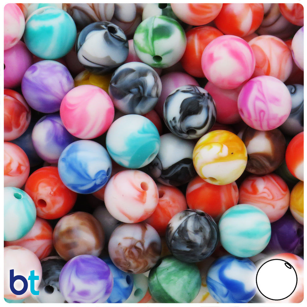 Marbled Mix 14mm Round Plastic Beads (40pcs)