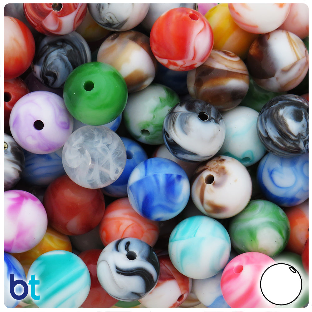 Marbled Mix 16mm Round Plastic Beads (25pcs)
