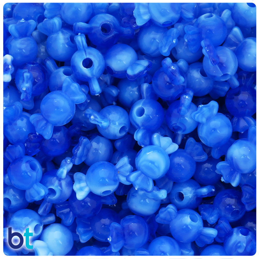 Dark Blue Marbled 18mm Candy Plastic Beads (50pcs)