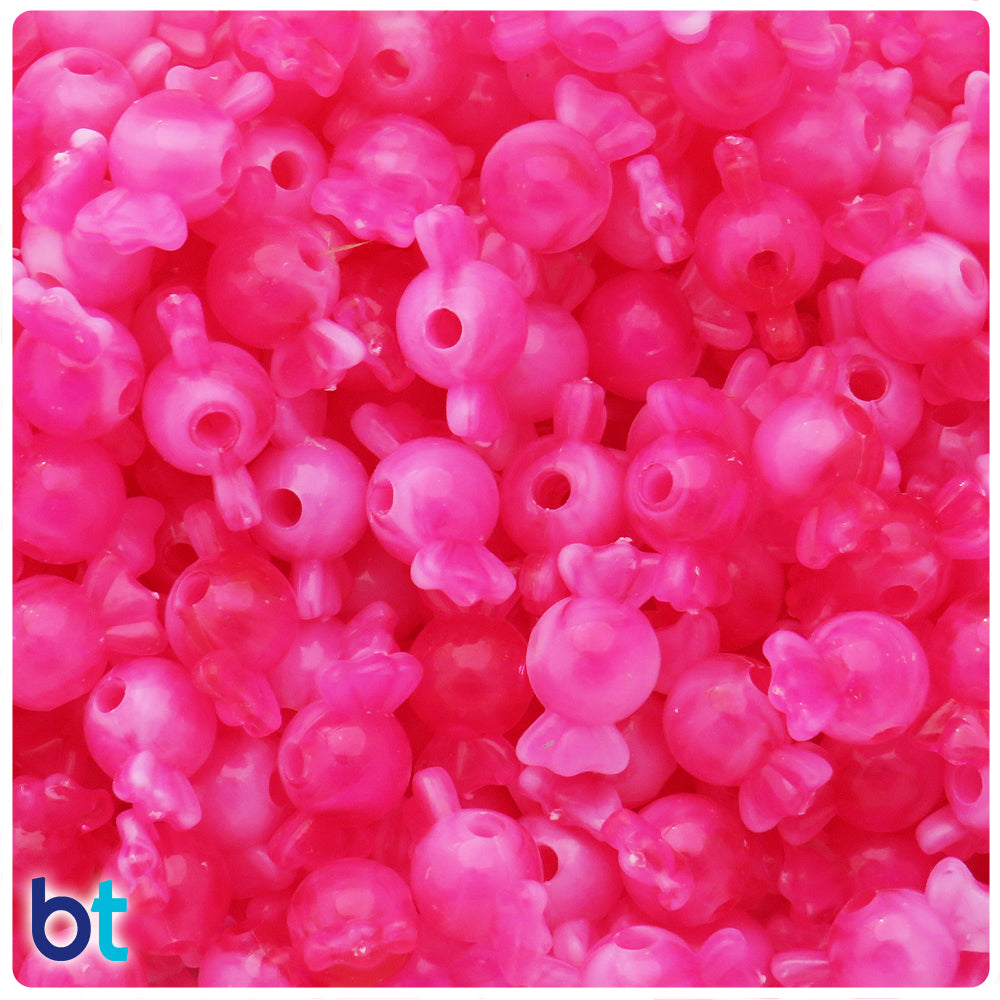 Dark Pink Marbled 18mm Candy Plastic Beads (50pcs)