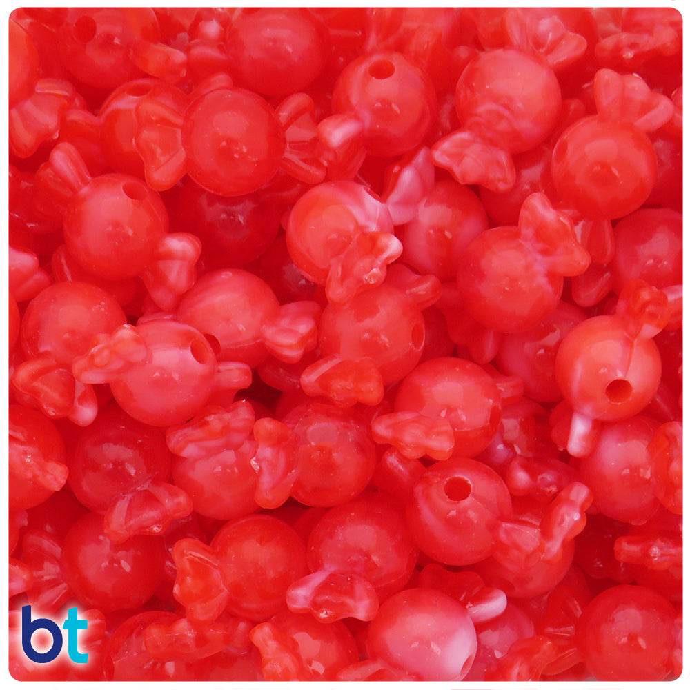 Red Marbled 18mm Candy Plastic Beads (50pcs)