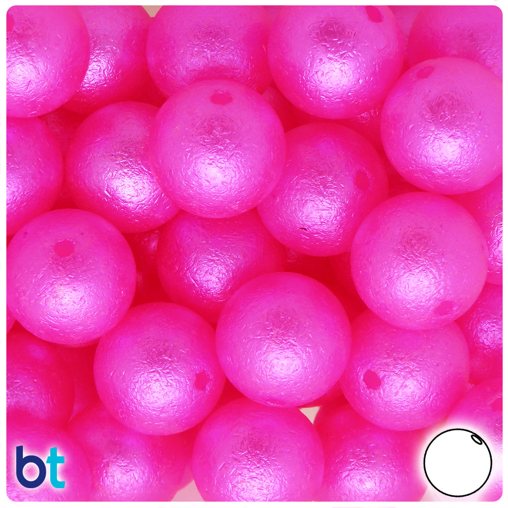 Dark Pink Pearl 20mm Round Plastic Beads - Textured Effect (10pcs)