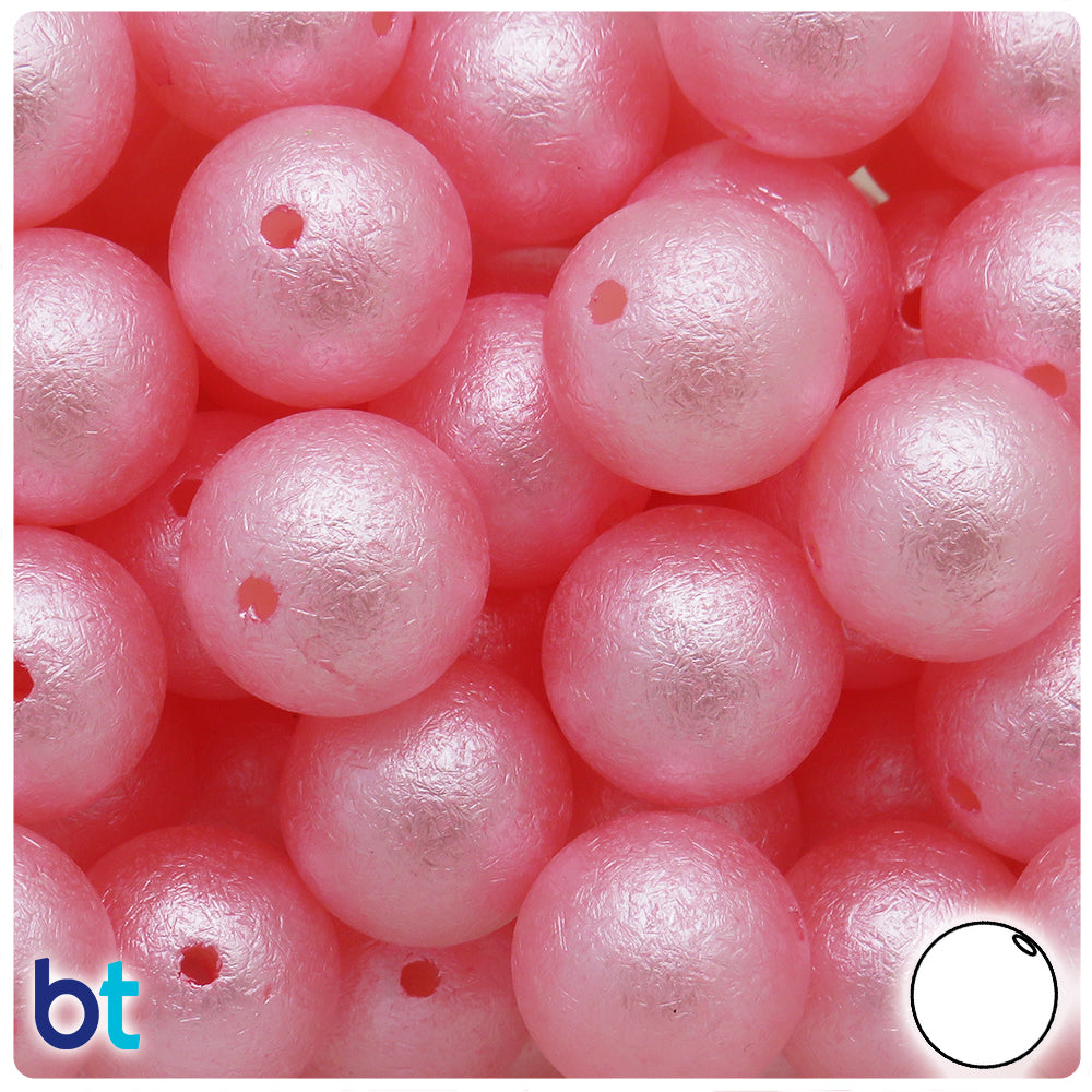 Light Pink Pearl 20mm Round Plastic Beads - Textured Effect (10pcs)