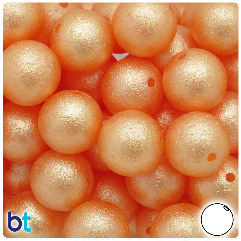 Orange Pearl 20mm Round Plastic Beads - Textured Effect (10pcs)