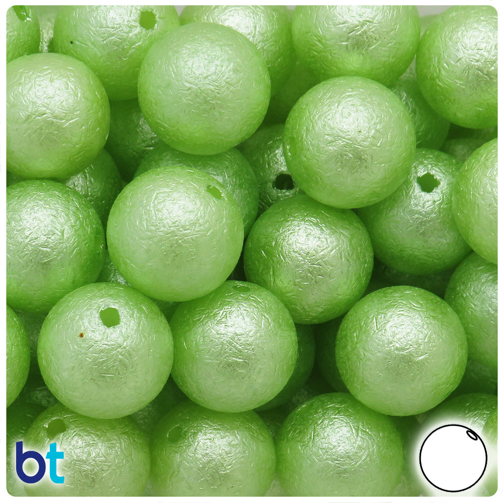 Light Green Pearl 20mm Round Plastic Beads - Textured Effect (10pcs)