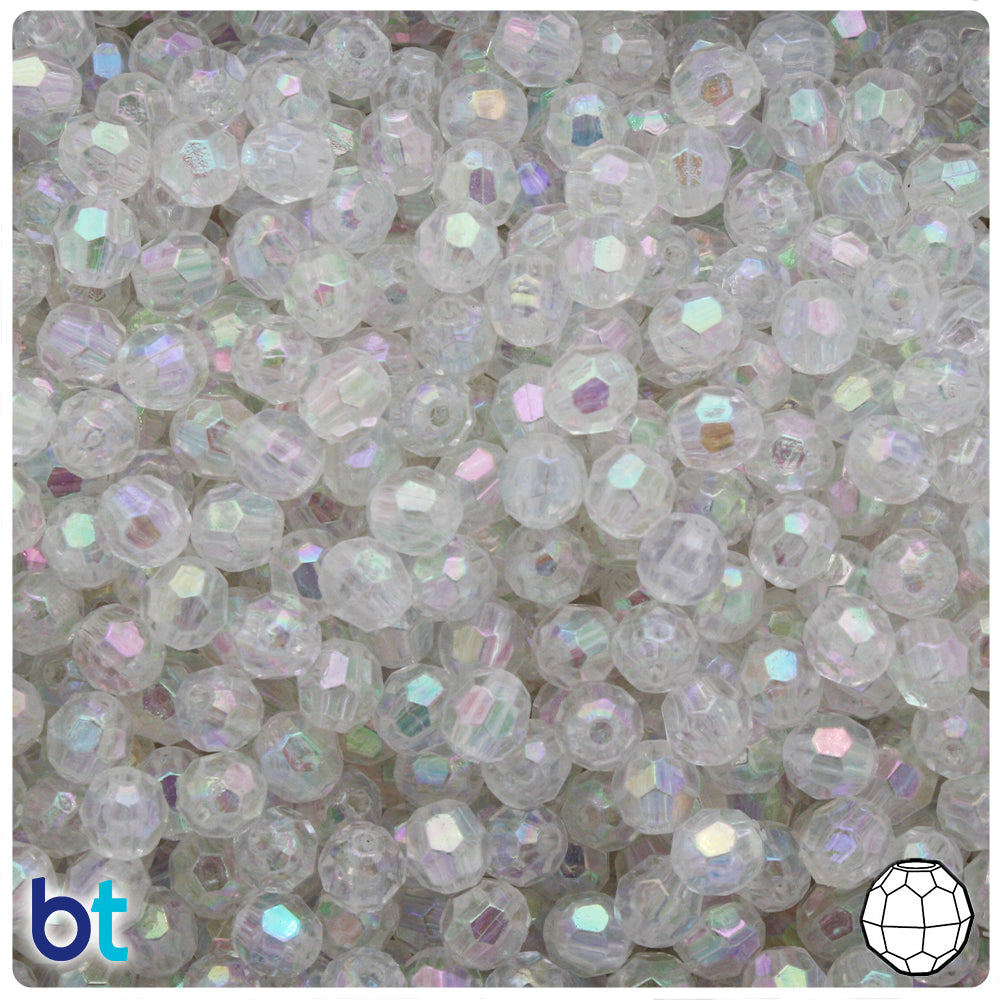 Clear Transparent AB 6mm Faceted Round Plastic Beads (500pcs)