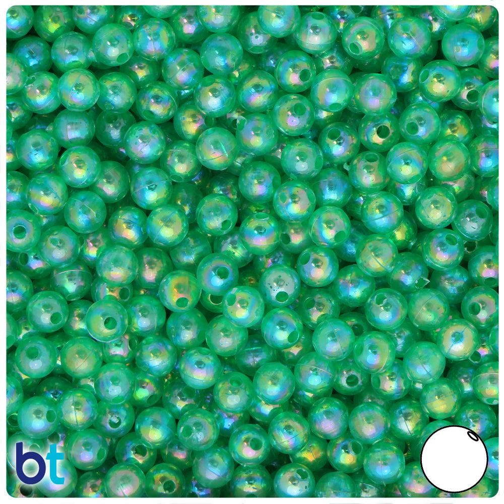 Dark Green Transparent AB 6mm Round Plastic Beads (300pcs)
