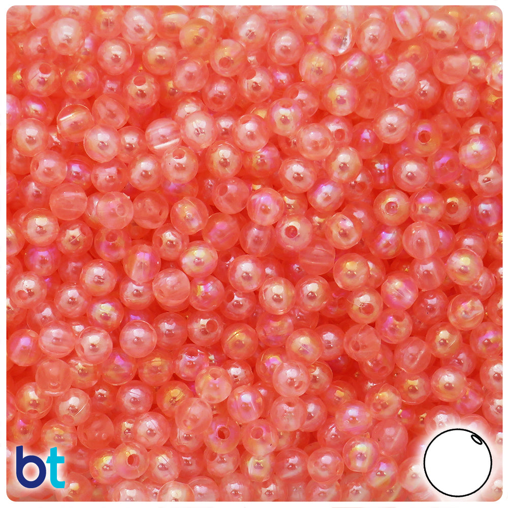 Pink Transparent AB 6mm Round Plastic Beads (300pcs)