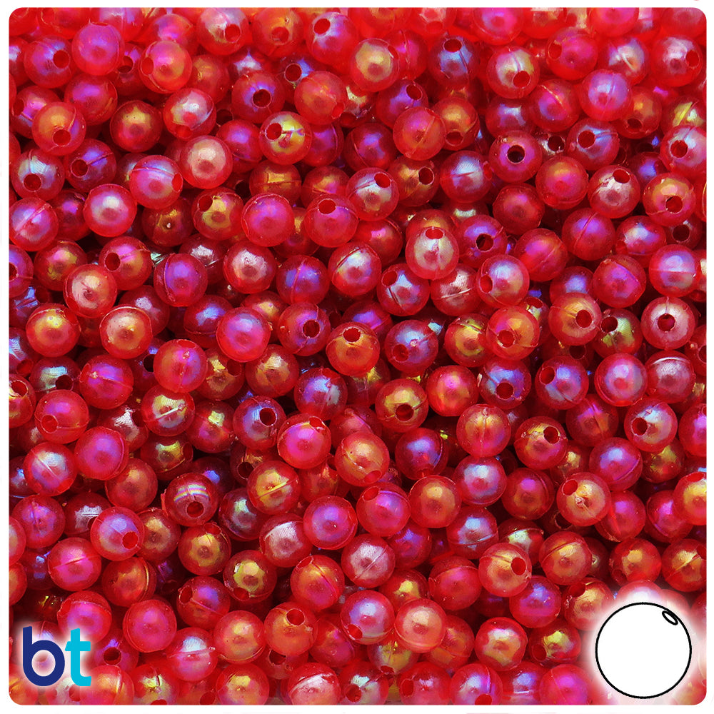 Red Transparent AB 6mm Round Plastic Beads (300pcs)