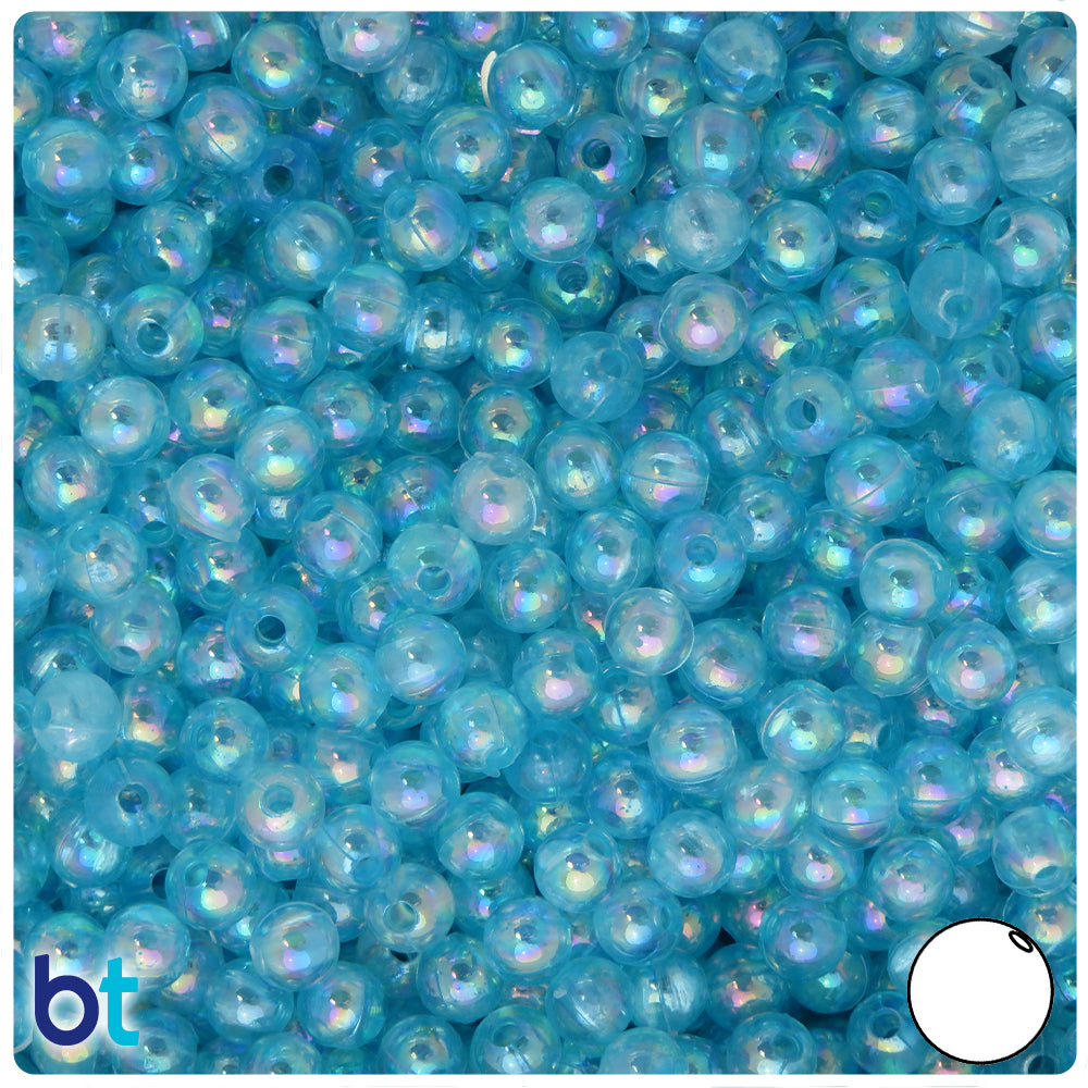 Light Blue Transparent AB 6mm Round Plastic Beads (300pcs)