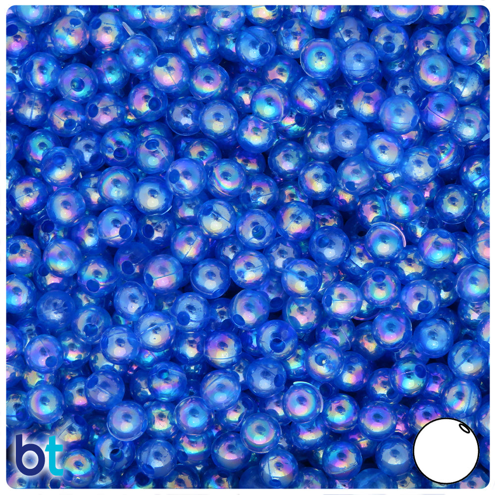 Dark Blue Transparent AB 6mm Round Plastic Beads (300pcs)