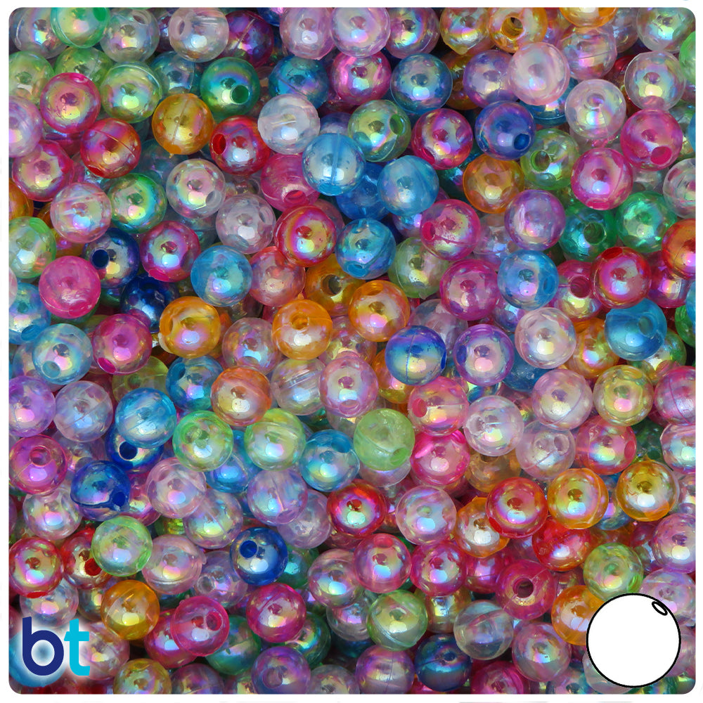 Mixed Transparent AB 6mm Round Plastic Beads (300pcs)
