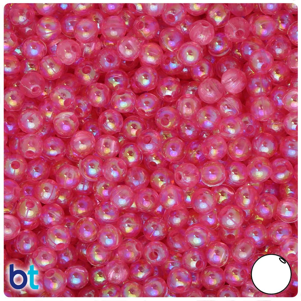Dark Pink Transparent AB 6mm Round Plastic Beads (300pcs)
