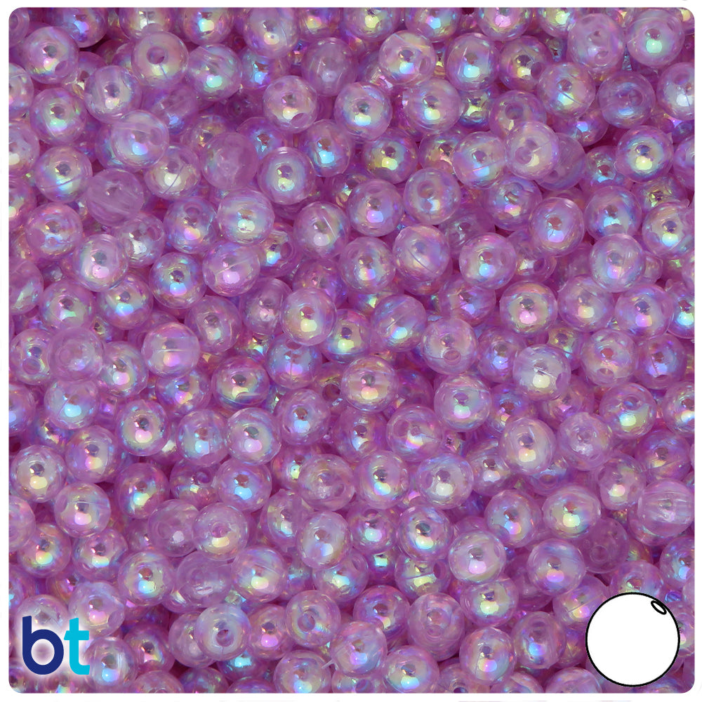 Light Purple Transparent AB 6mm Round Plastic Beads (300pcs)