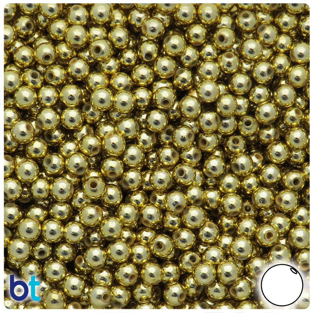 Gold Metallic 6mm Round Plastic Beads (300pcs)