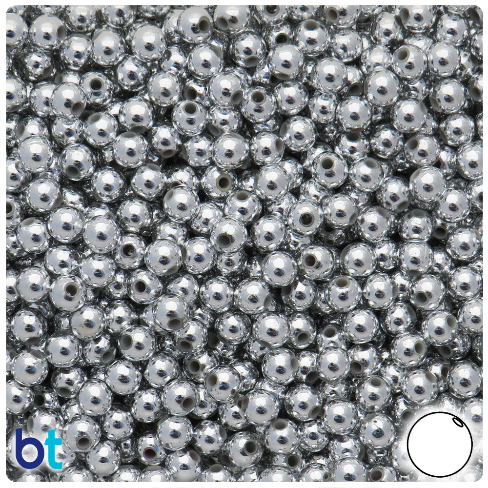 Silver Metallic 6mm Round Plastic Beads (300pcs)