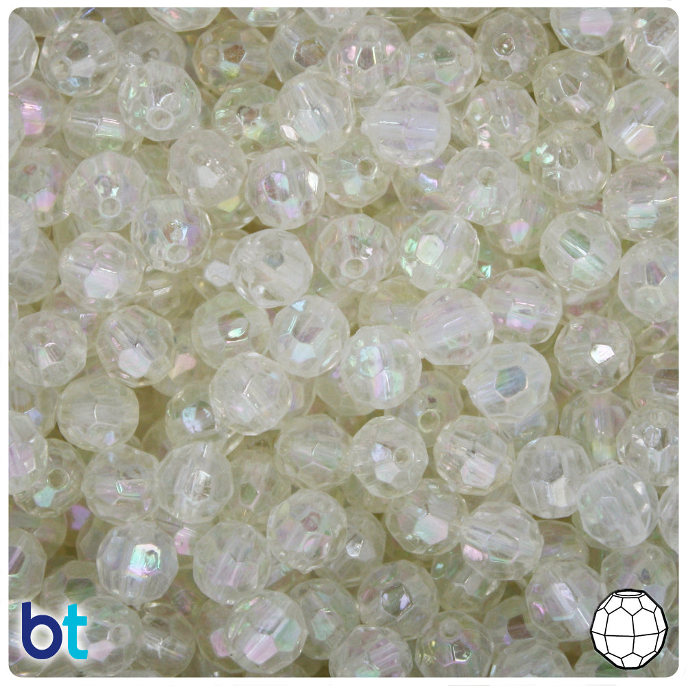 Clear Transparent AB 8mm Faceted Round Plastic Beads (200pcs)