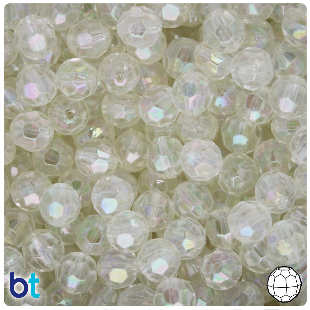 Clear Transparent AB 10mm Faceted Round Plastic Beads (100pcs)