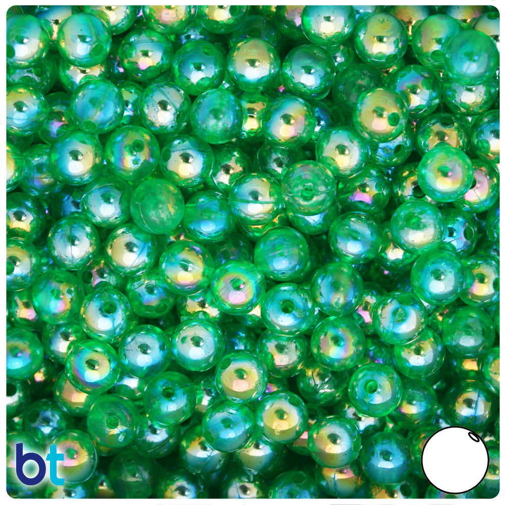 Dark Green Transparent AB 8mm Round Plastic Beads (150pcs)