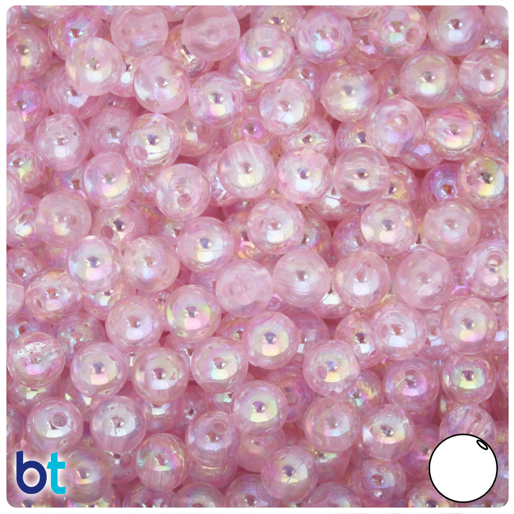Light Pink Transparent AB 8mm Round Plastic Beads (150pcs)