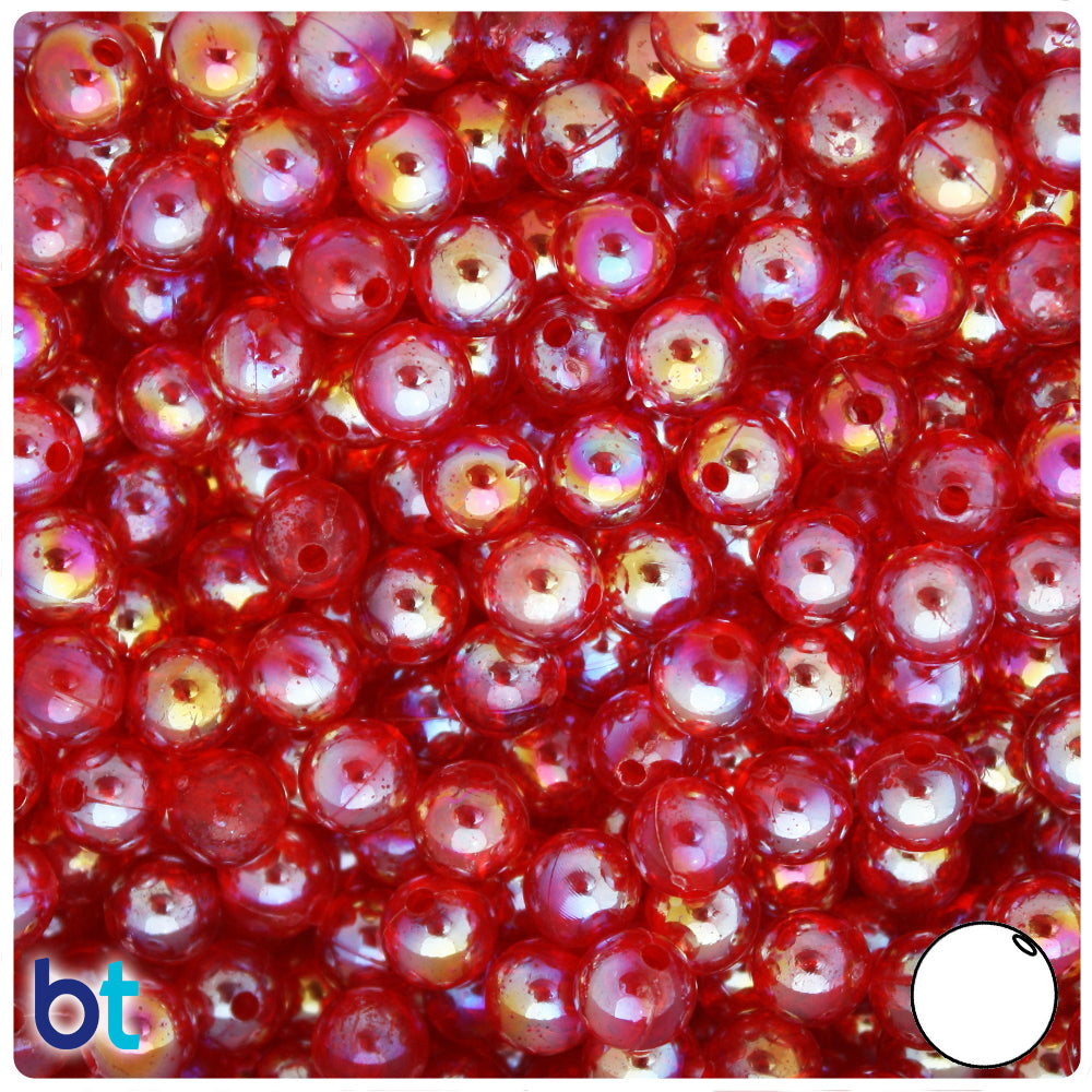 Red Transparent AB 8mm Round Plastic Beads (150pcs)
