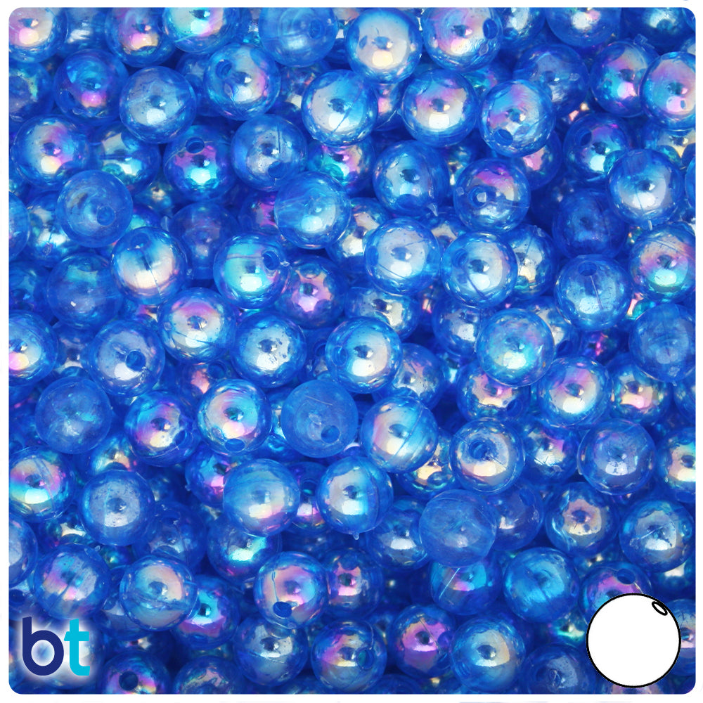 Dark Blue Transparent AB 8mm Round Plastic Beads (250pcs)