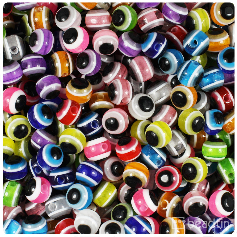 Mixed Transparent 6mm Round Resin Beads - Evil Eye Design (150pcs)