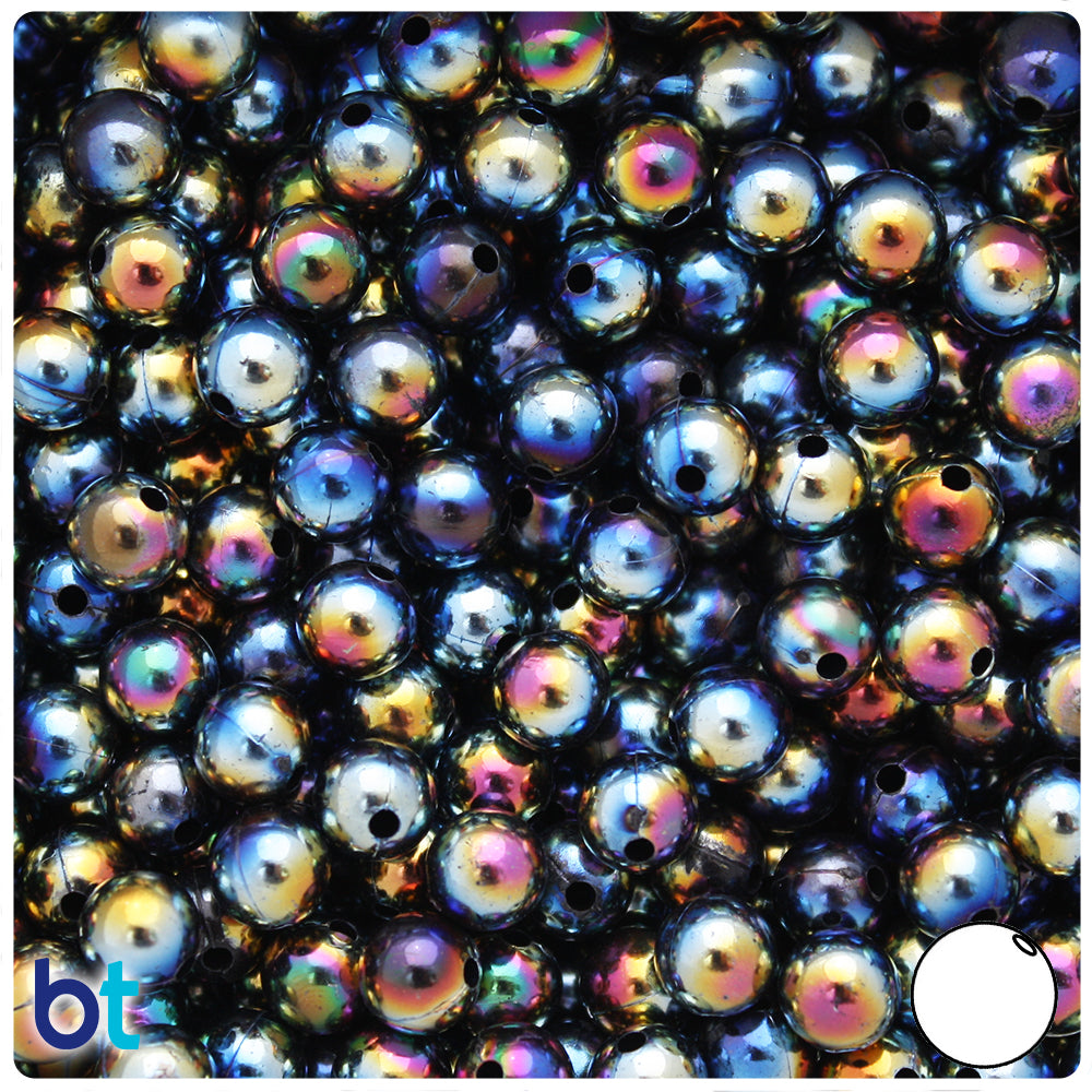 Black Opaque AB 8mm Round Plastic Beads (150pcs)
