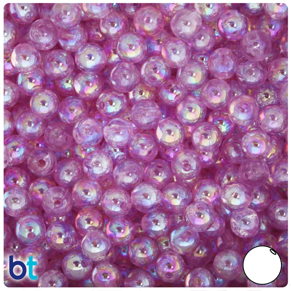 Light Purple Transparent AB 8mm Round Plastic Beads (150pcs)