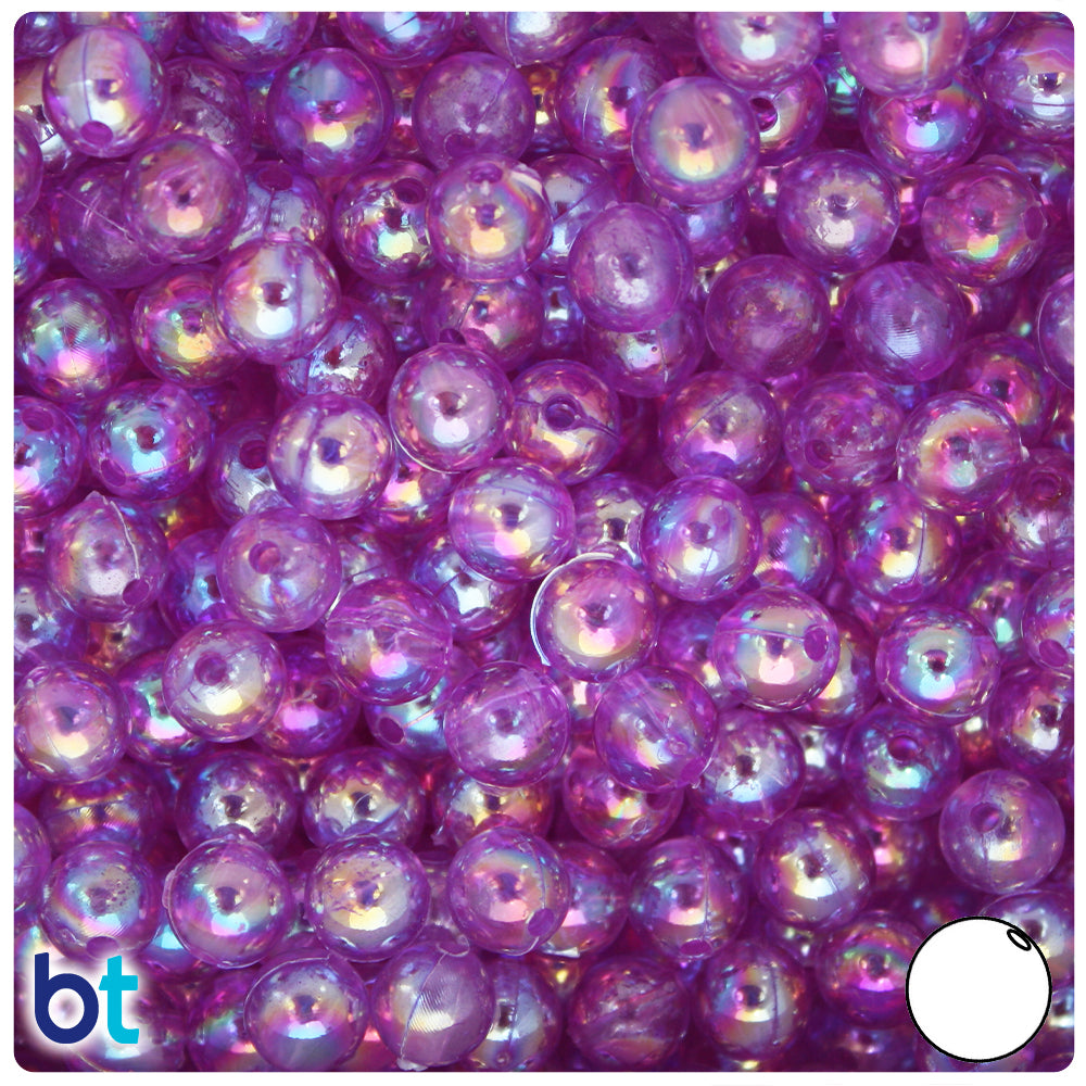 Dark Purple Transparent AB 8mm Round Plastic Beads (150pcs)