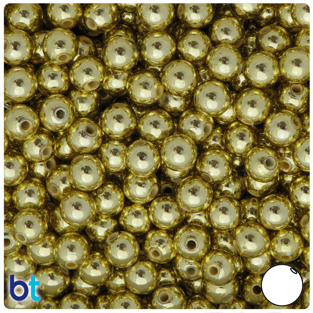 Gold Metallic 8mm Round Plastic Beads (150pcs)