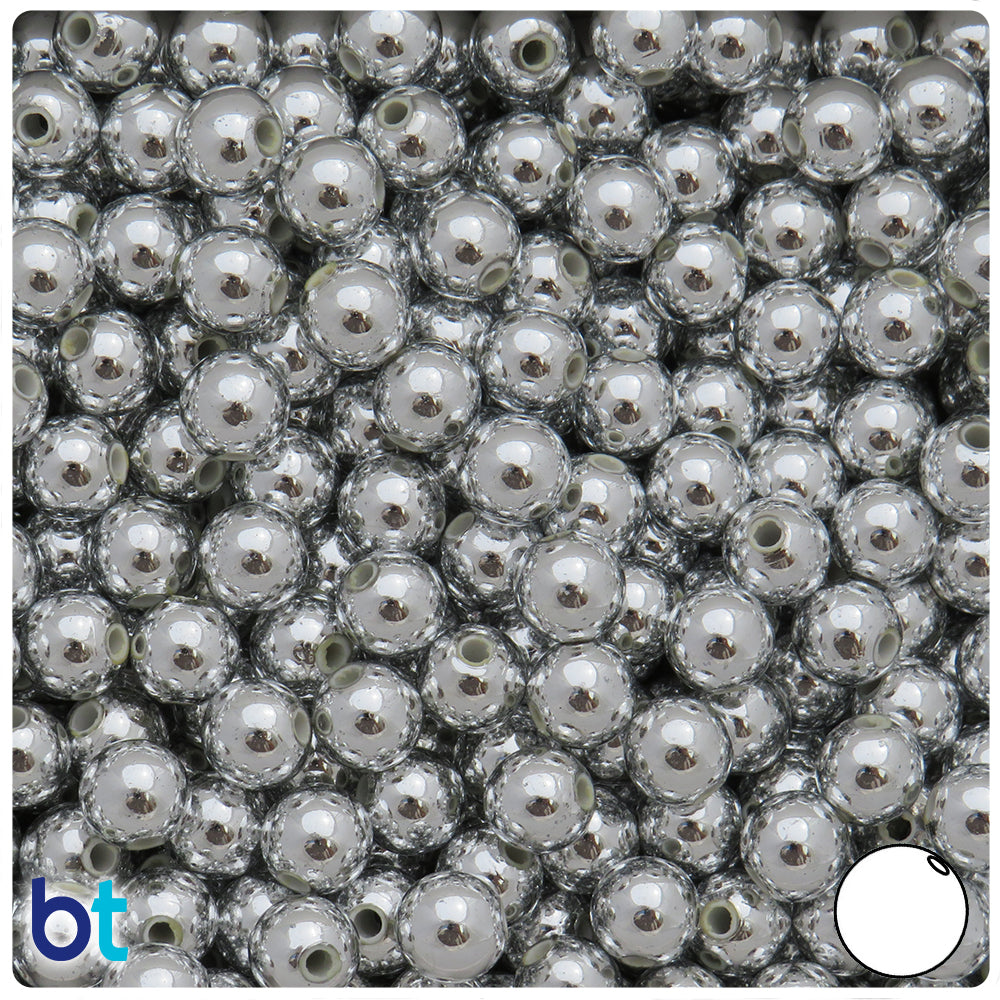 Silver Metallic 8mm Round Plastic Beads (150pcs)